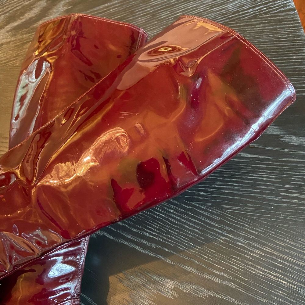 ISAAC Made in Italy Burgundy Patent Leather Tall Boots Size 7M - Picture 9 of 12